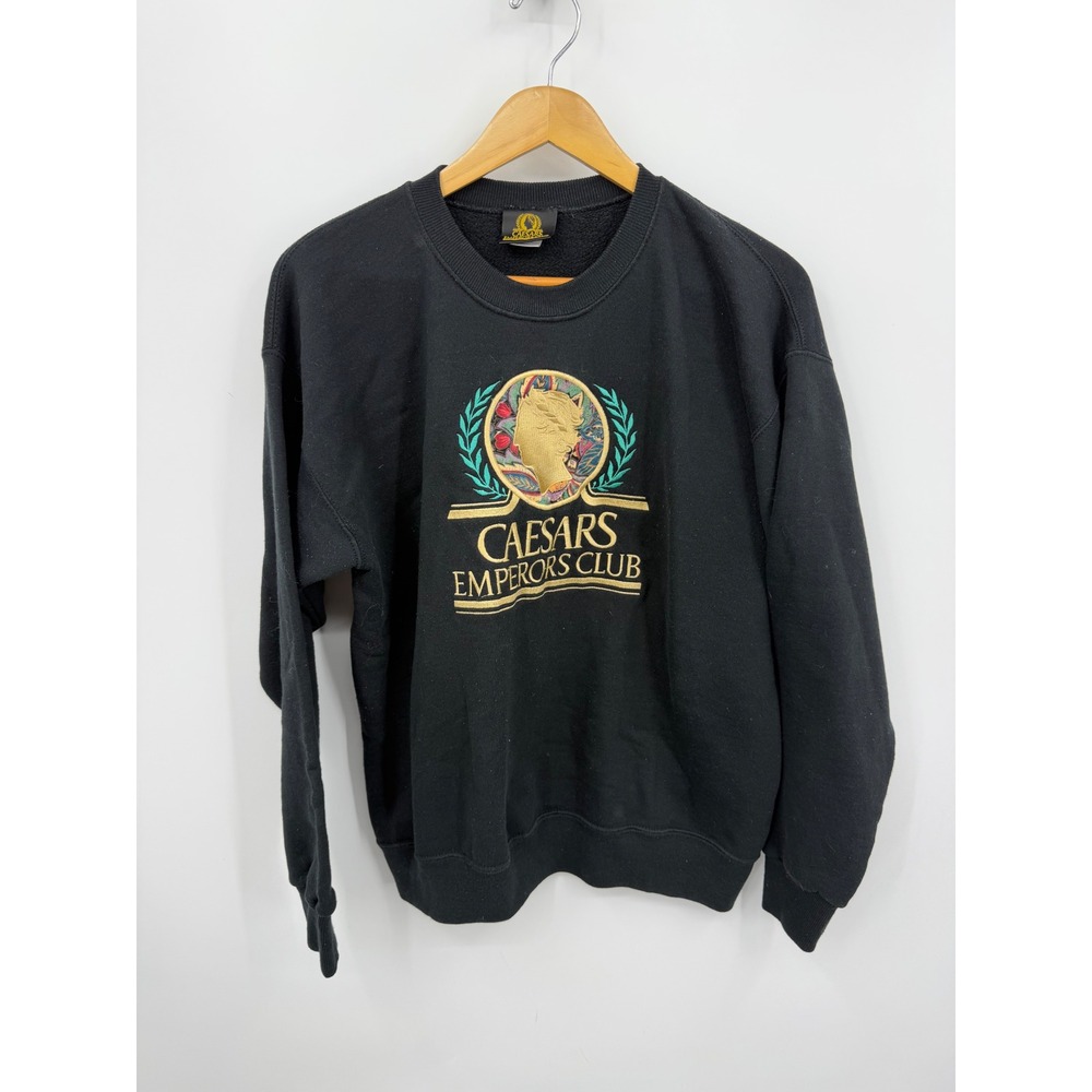 Caesars Palace Emperors Club Sweatshirt Men Large Black Vintage Embroidered
